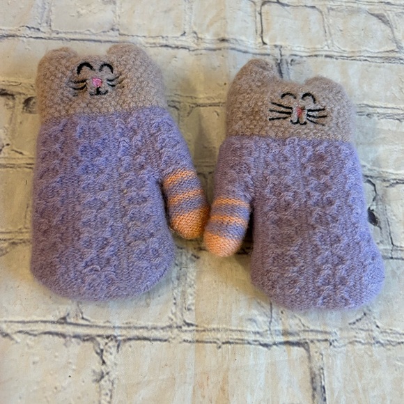 KITTY PURPLE PINK KNIT MITTENS FULLY LINED TODDLER GIRL SIZE - Picture 4 of 5